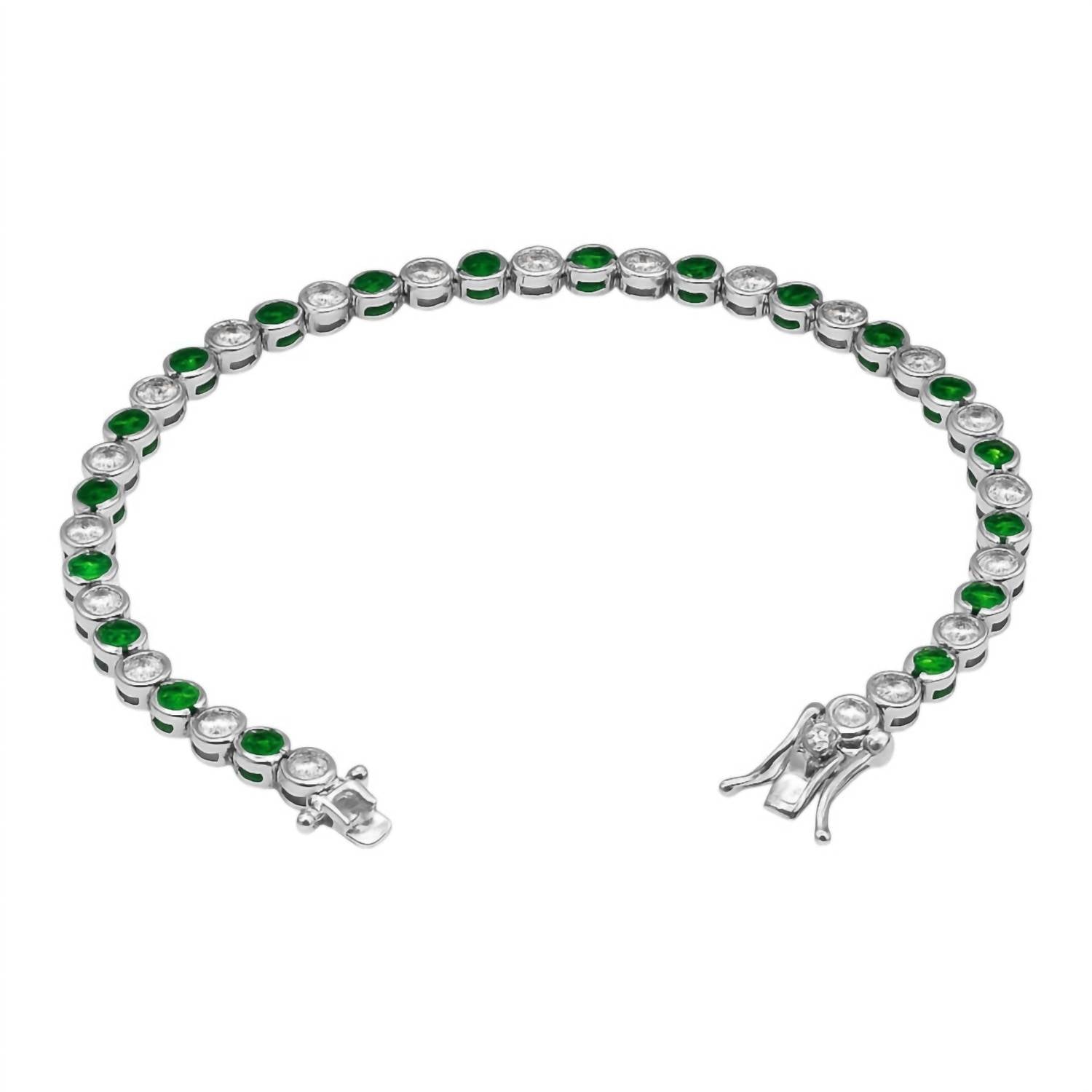 Allyanna Gifts Women's Sterling Silver Alternating Clear & Colored Cz Bezel Tennis Bracelet in green - women's jewelry