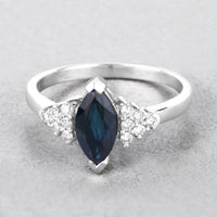 Diana M Jewels Women's Marquise Natural Sapphire Fashion Ring (1.47 Ct) - Petite in 14k white gold - women's jewelry - detail view