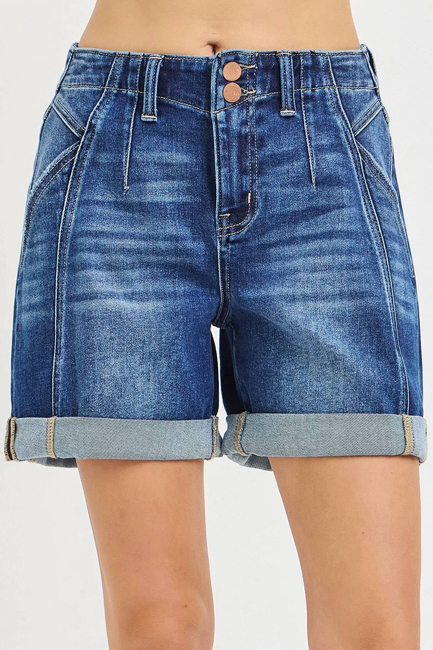 Risen - High Rise Seamed Roll-up Shorts