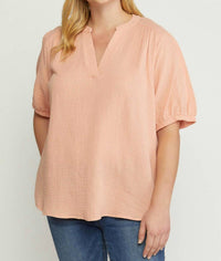 entro Textured Cotton Gauze Top in peach - women's shirt - view 4