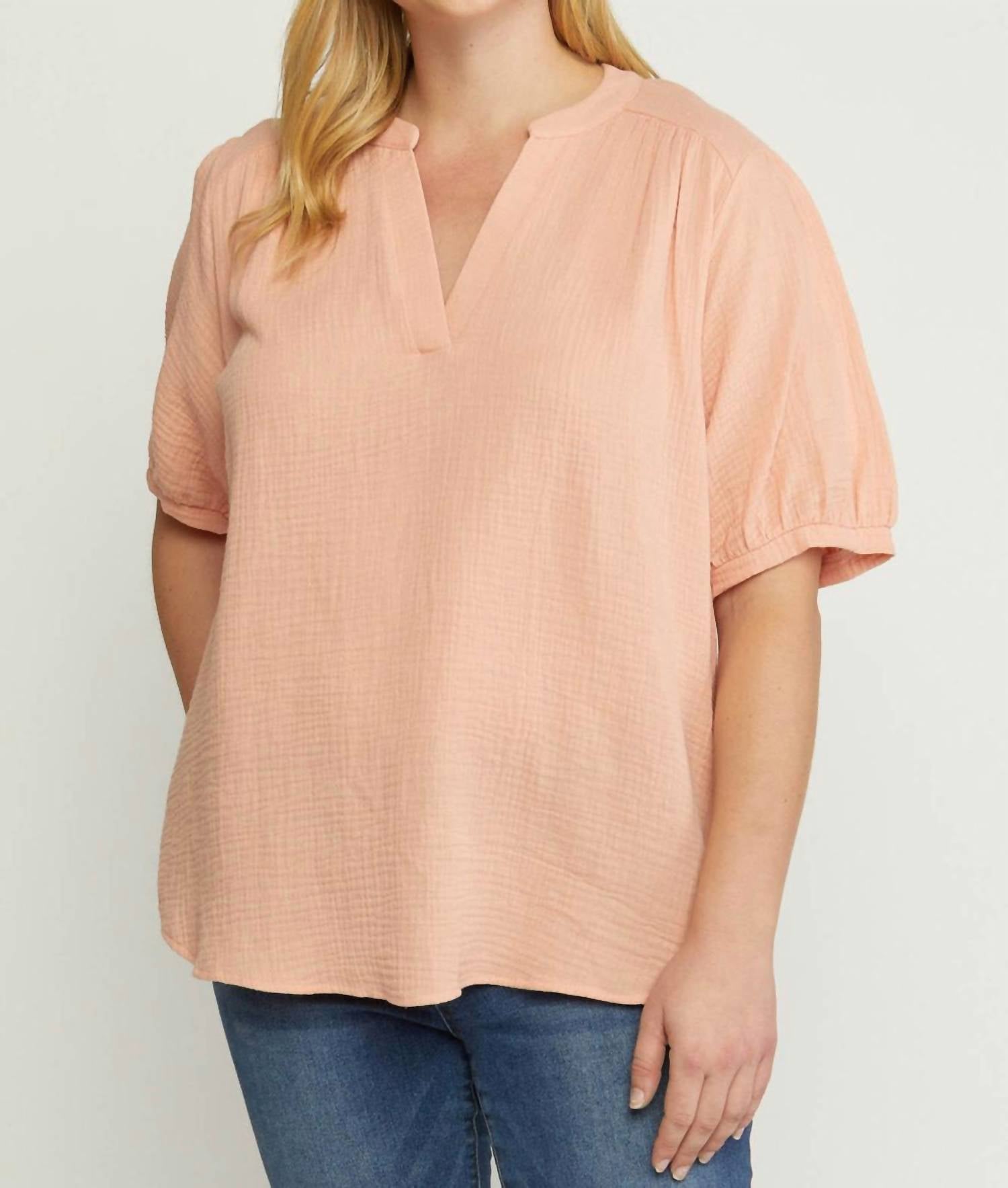 entro Textured Cotton Gauze Top in peach - women's shirt - view 4