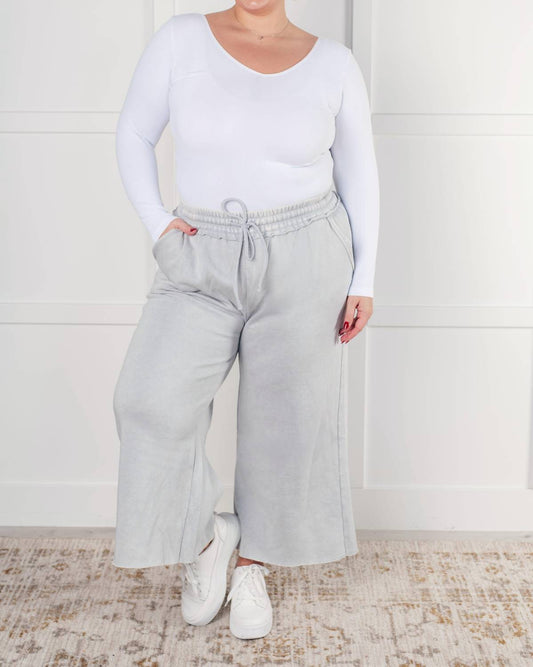 Zenana - Wide Leg Mineral Wash Cropped Pants