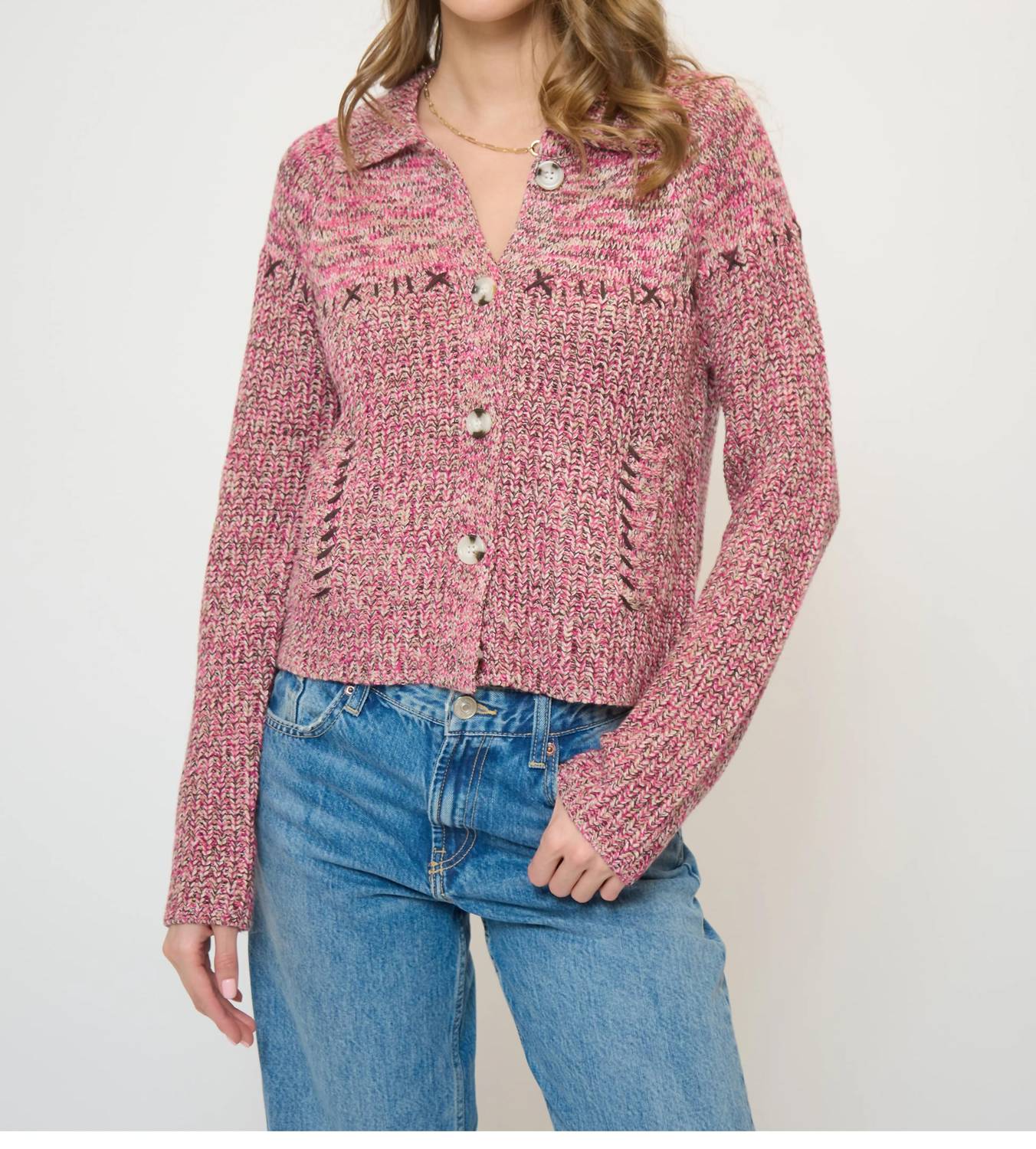 Central Park West - Parker Marled Collard Cardigan Sweater Top