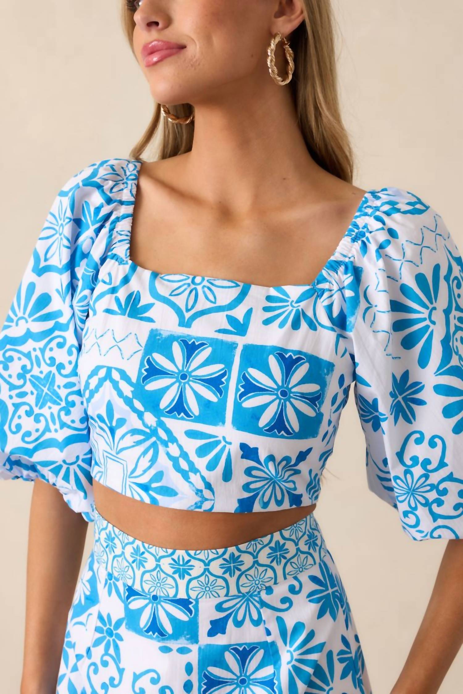 Prosperina Presley Hemmingway Skirt Set in blue - women's skirt - detail view