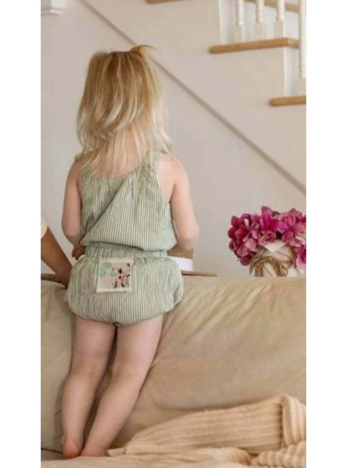 Bonjour - Girls Striped Patch Two-piece Set