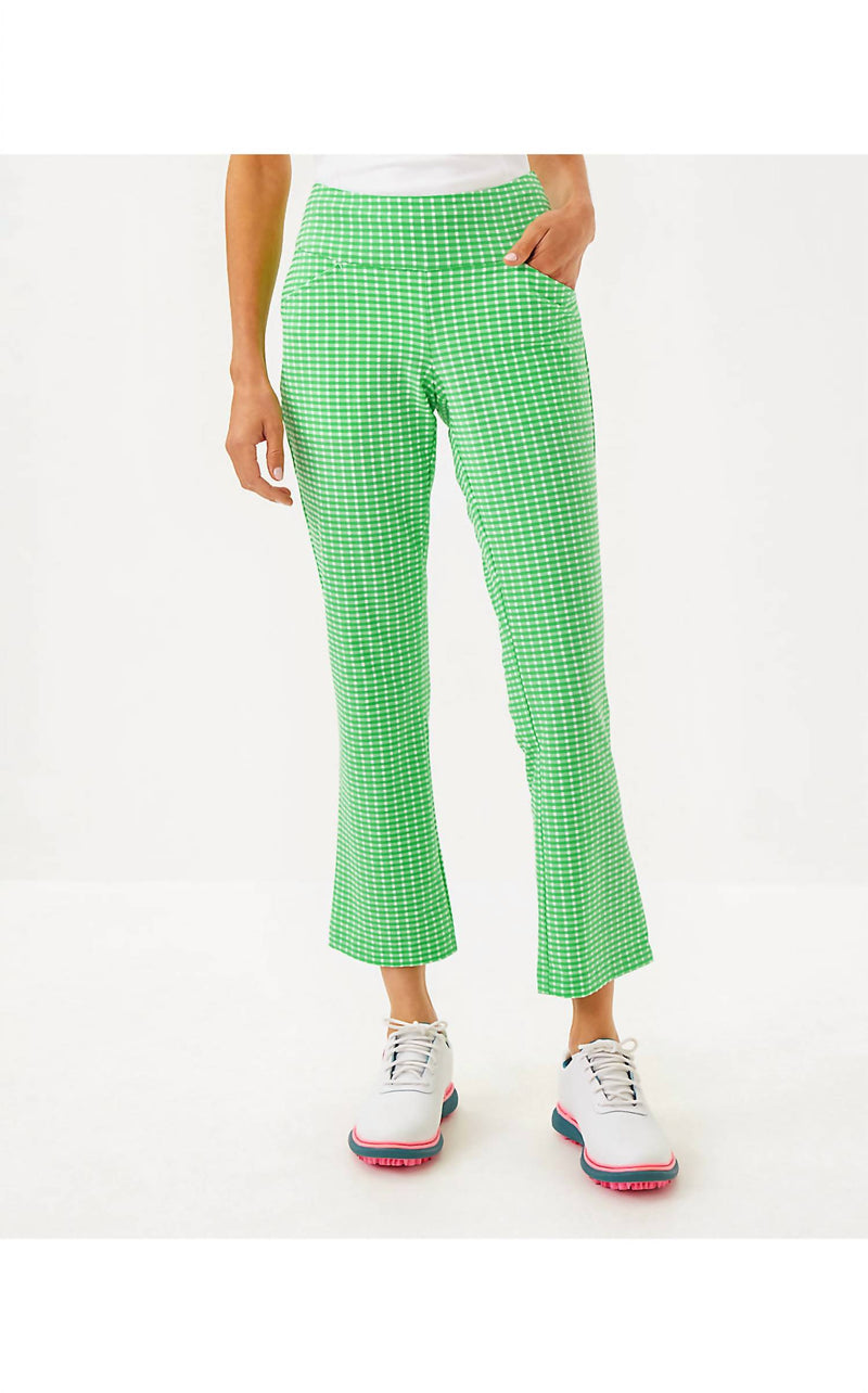 Lilly Pulitzer Upf 50+ Luxletic 28" Corso Kick Flare Pant in fauna green performance gingham - women's jeans