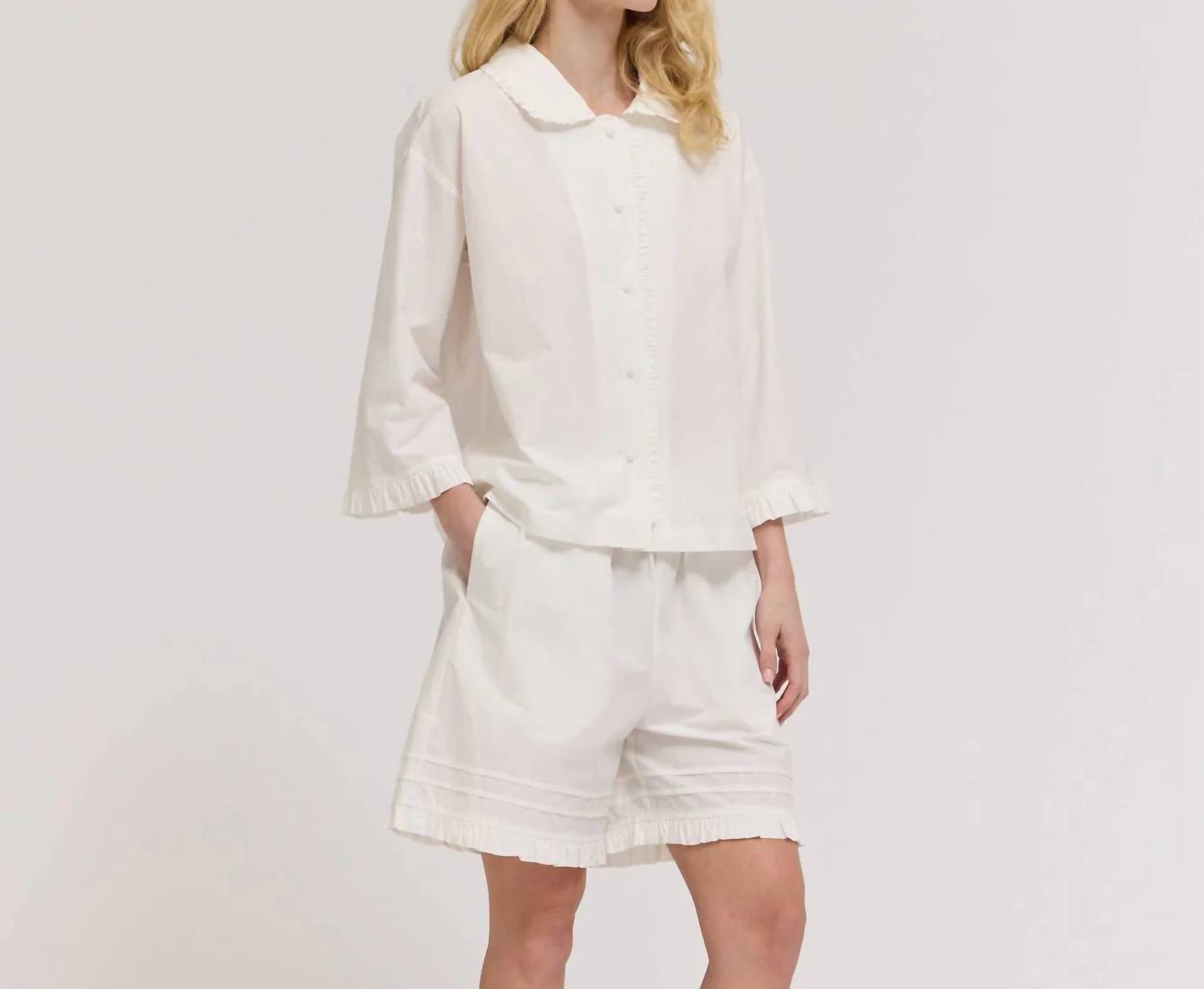 Grade & Gather - Ruffle Detail Collared Blouse