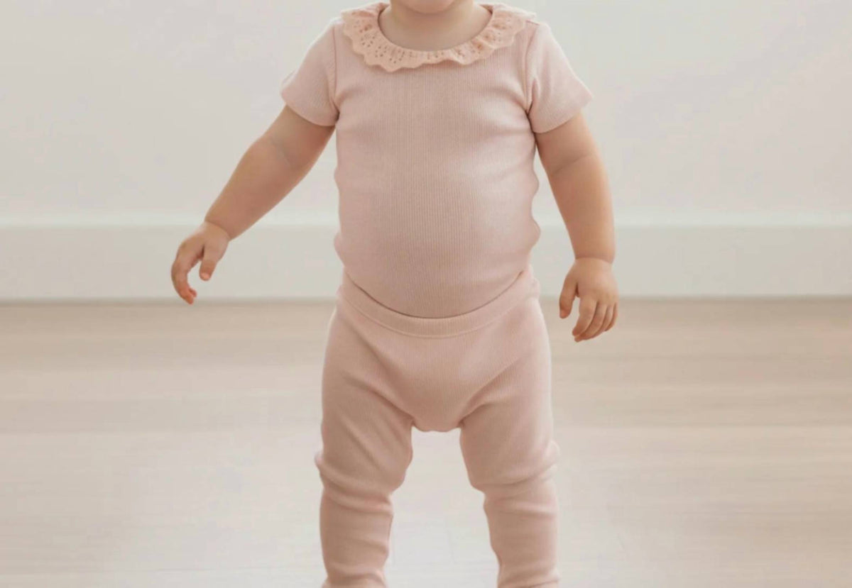 Makemake Organics - Girls Organic Lace Collar Onesie & Tights Set