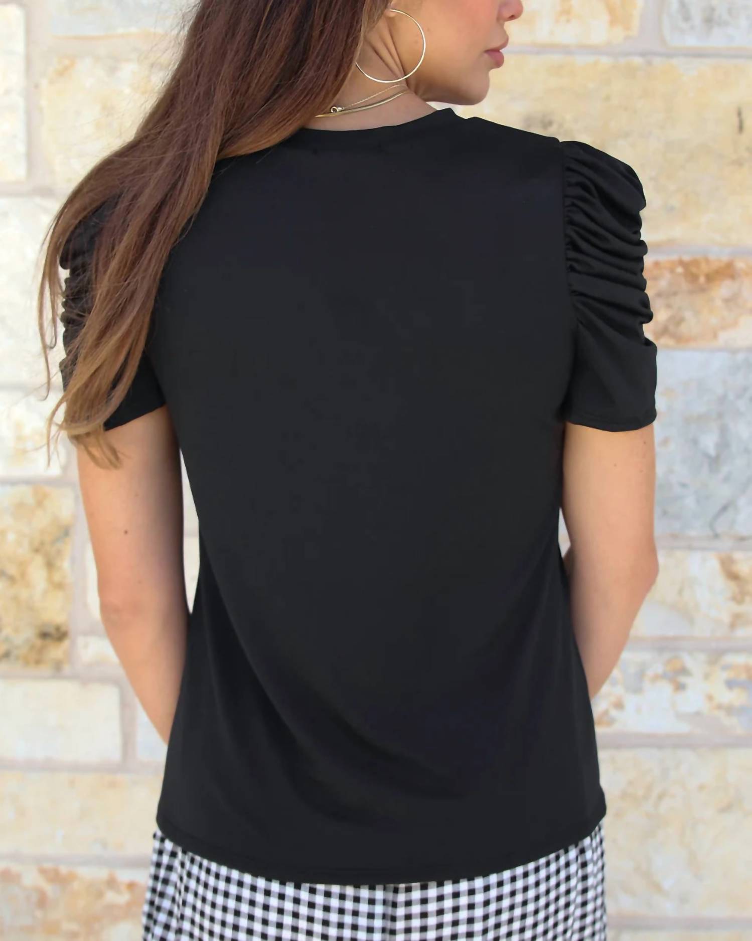 Grace and Lace Women's Ruched Top in black - women's t-shirt - detail view