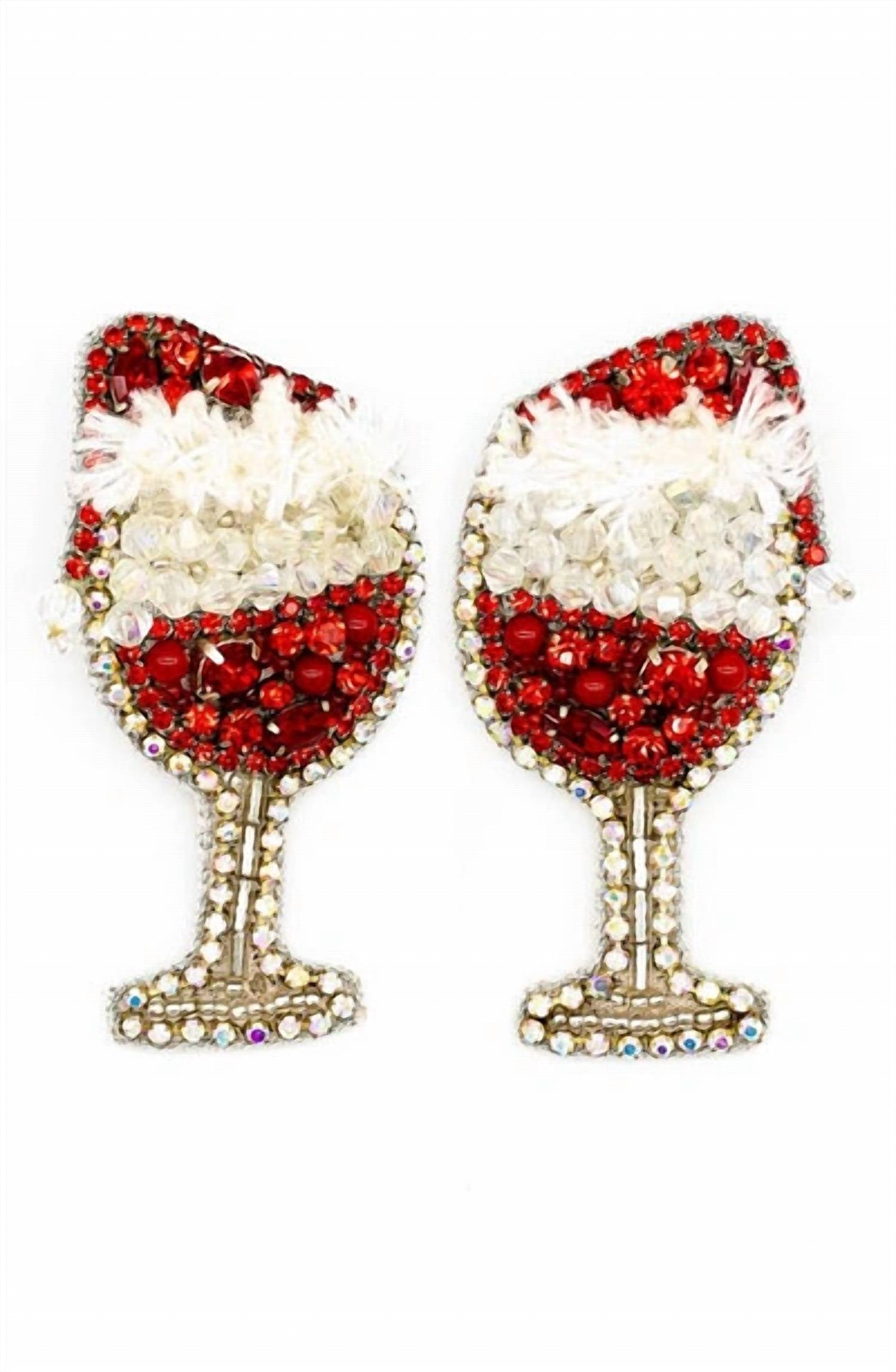 Allie Beads - Wine + Santa Hat Earrings