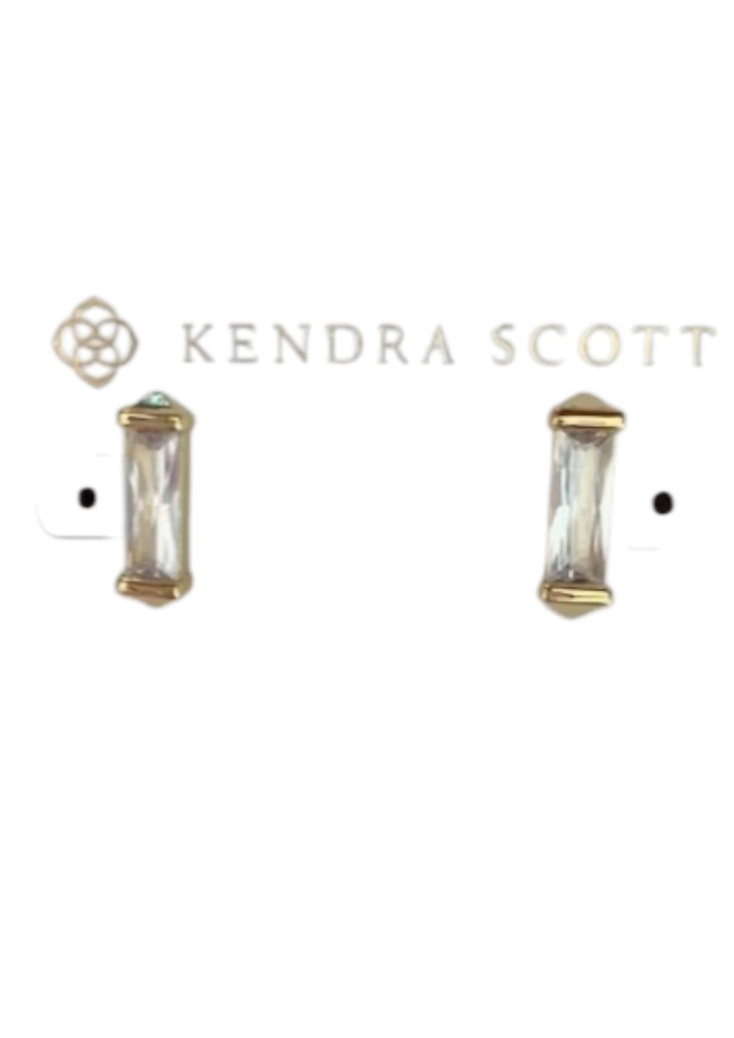 Kendra Scott Women's Fletcher Stud 3/4" Cubic Zirconia Earrings in gold white - women's jewelry - detail view