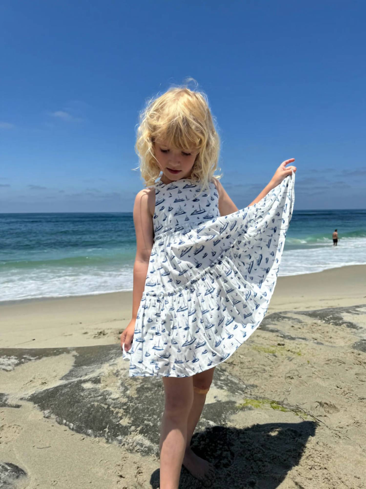 VIGNETTE Girl's Sloane Mini Dress in nautical boats - kids' dress - alternate view