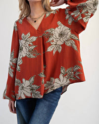 Easel - Printed V Neck Loose Fit Top