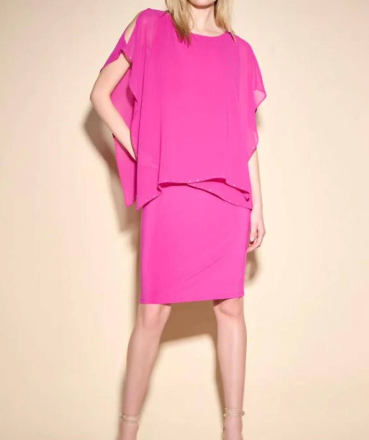 Joseph Ribkoff - Embellished Chiffon Overlay Short Sleeve Sheath Dress