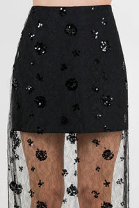 Whiteroom+Cactus - Semi Sheer Sequined Lace Midi Skirt