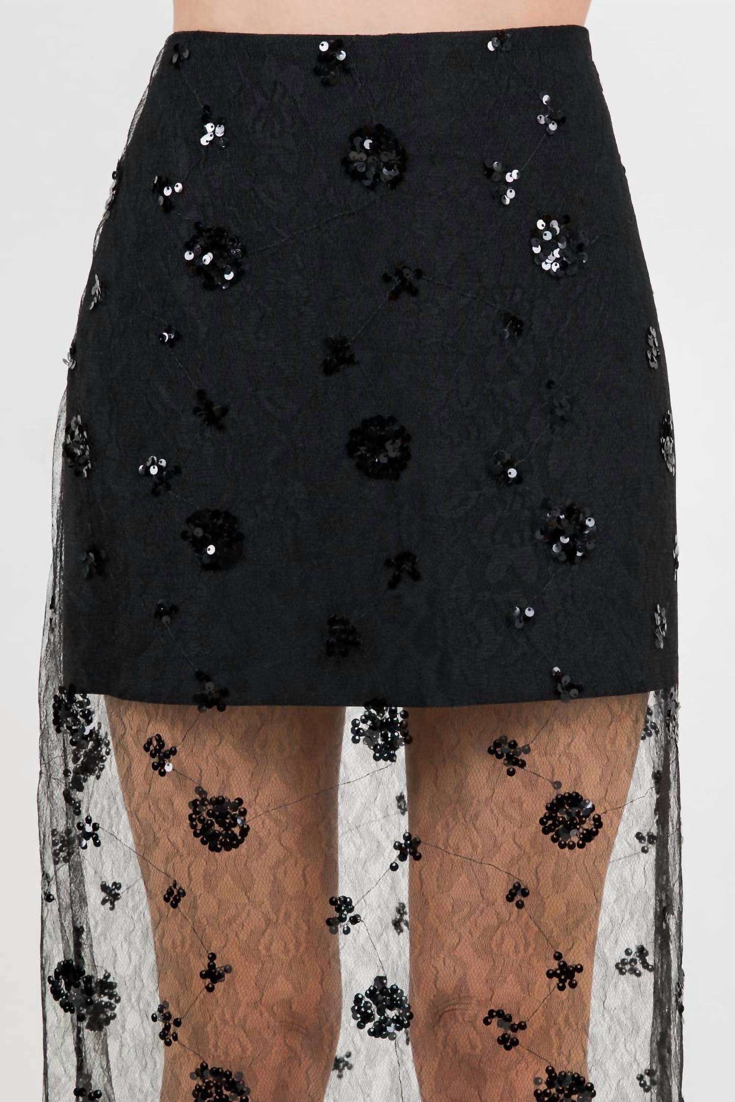 Whiteroom+Cactus - Semi Sheer Sequined Lace Midi Skirt