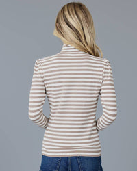 DOWNEAST Essential Striped Turtleneck Top in cocoa stripe - women's long sleeve top - alternate view