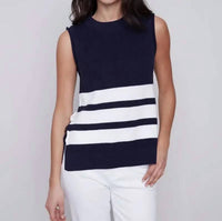 CHARLIE B Stripe Sweater Vest in navy white - women's sweater