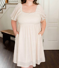 Polagram - Square Neck Puff Sleeve Midi Dress - Plus