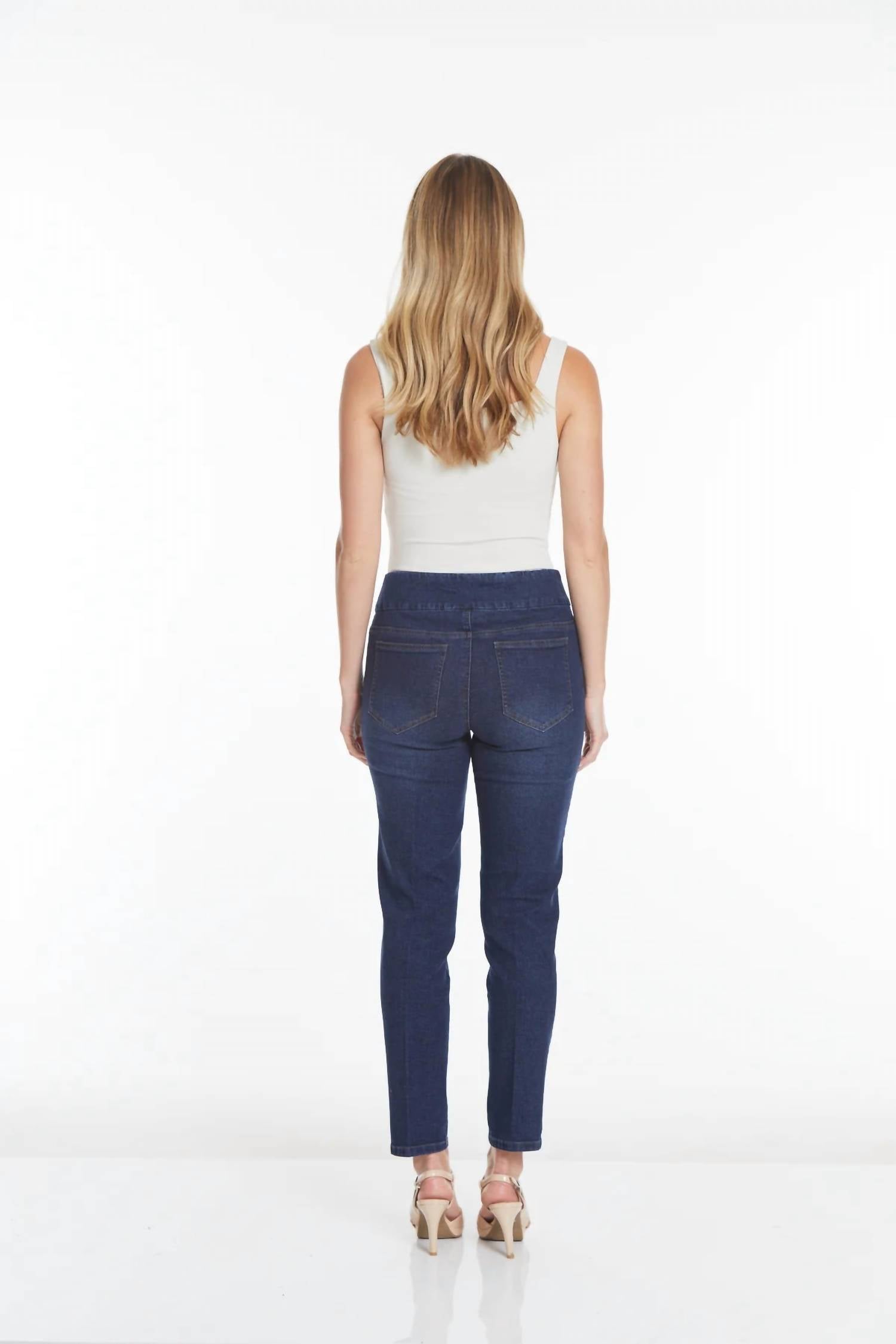 Slimsation By Multiples Pull On Jeans in midnight indigo - women's jeans - alternate view