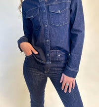 PISTOLA Thea Denim Shirt Top in nightfall - women's long sleeve top - detail view