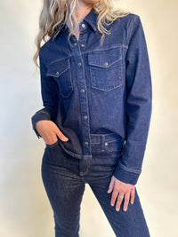PISTOLA Thea Denim Shirt Top in nightfall - women's long sleeve top - alternate view