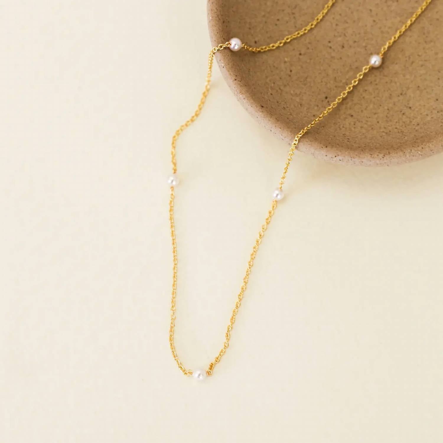 Jaxkelly - Women's Dainty Pearl Station Necklace