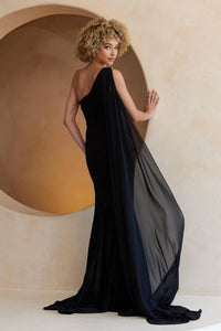 Amelia Couture - One Shoulder Cape Slit Gown