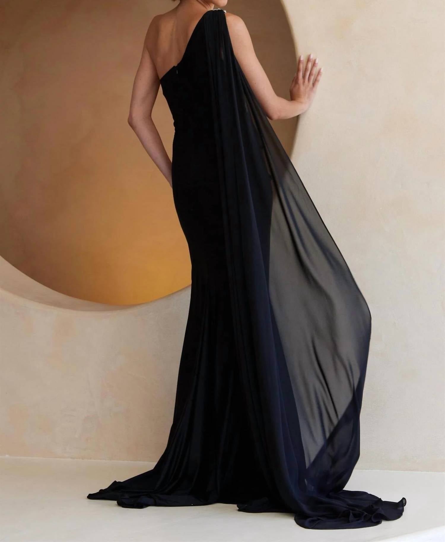 Amelia Couture - One Shoulder Cape Slit Gown