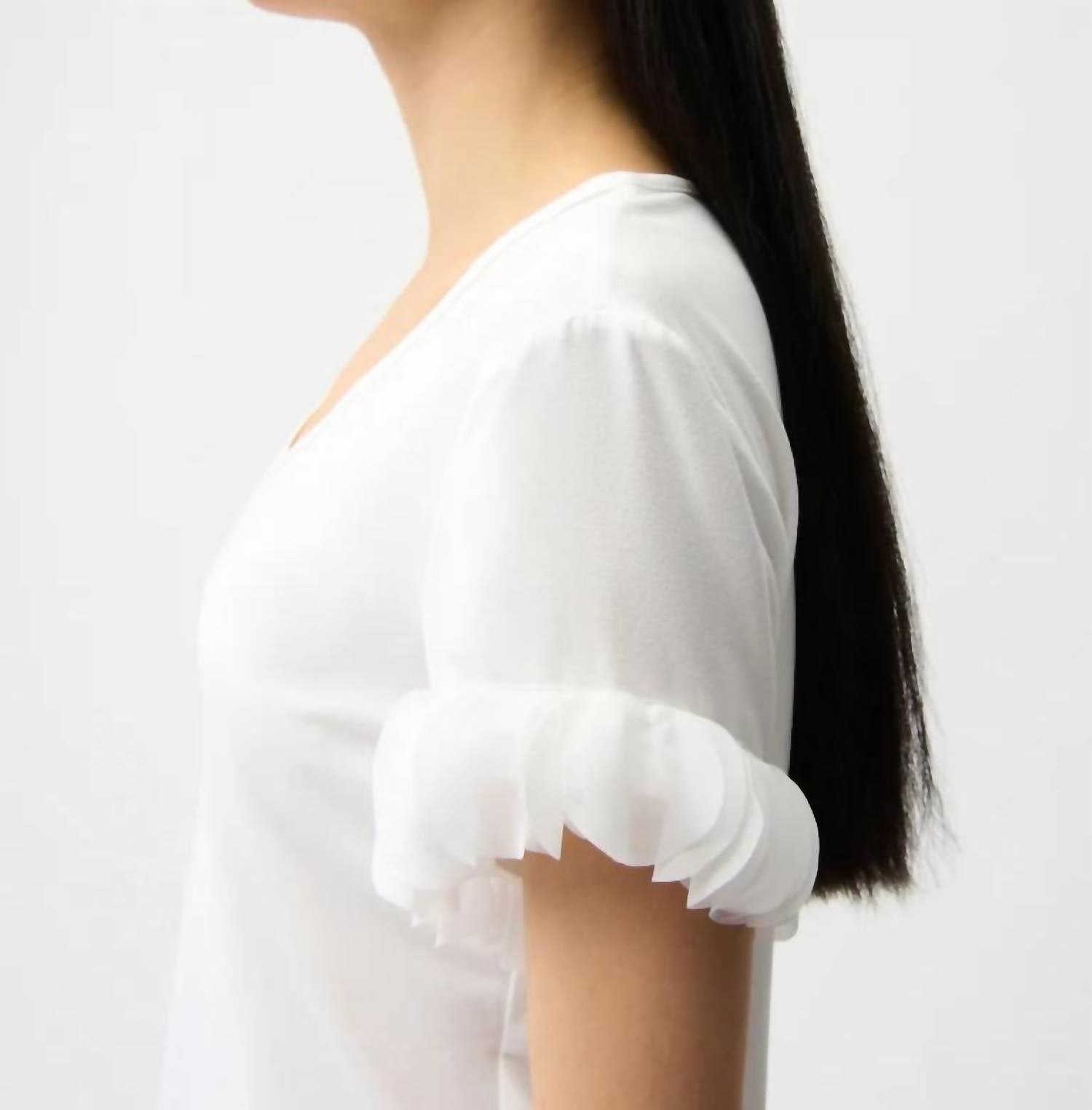 Joseph Ribkoff - Jersey Fitted Top With Laser Cut Chiffon Sleeve