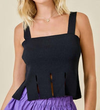 Day + Moon - Sweater Cropped Fringe Hem Tank Top