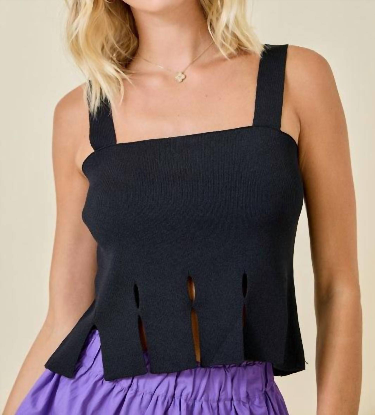 Day + Moon - Sweater Cropped Fringe Hem Tank Top