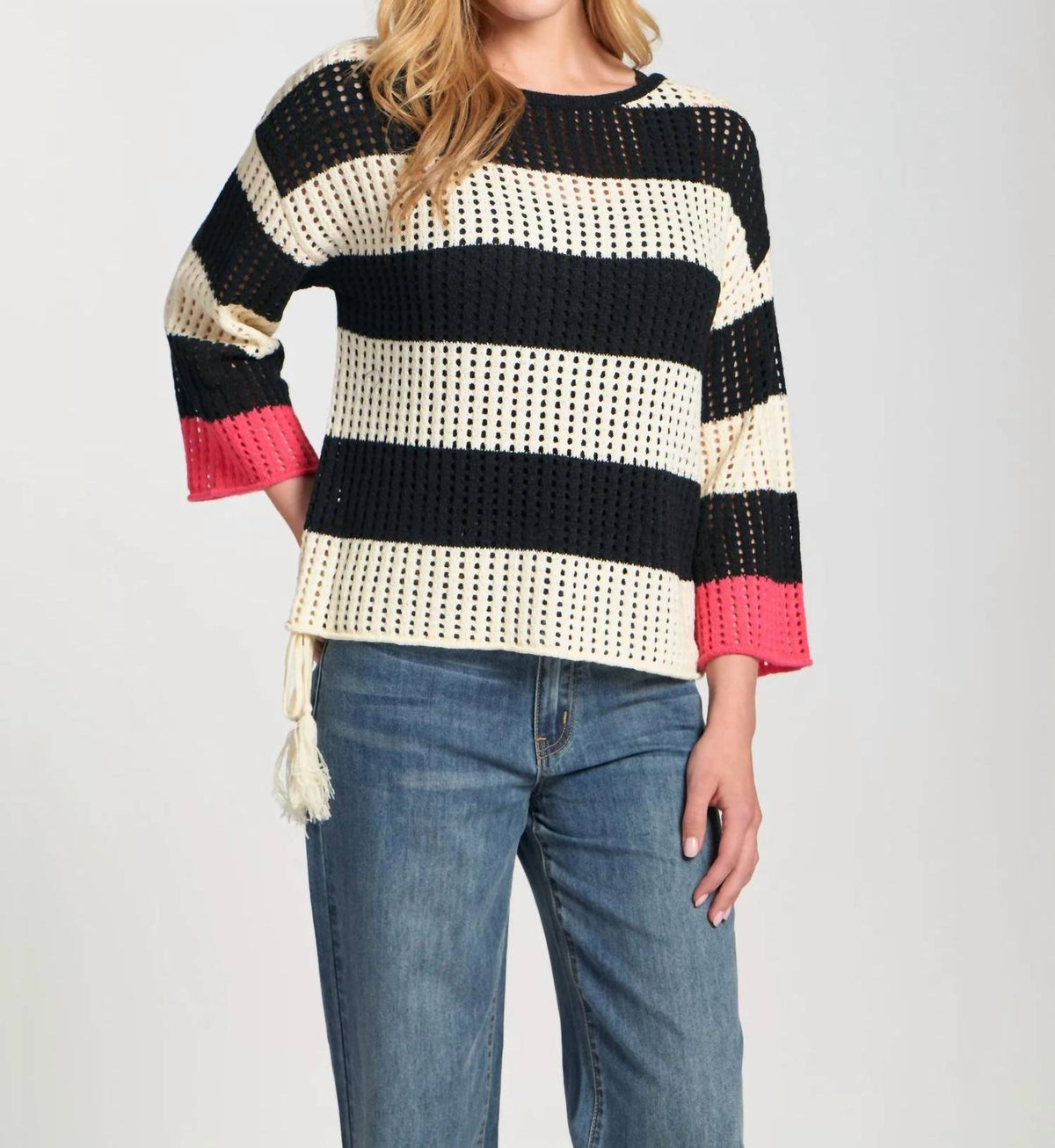 Apny - Stripe Modern Crocket Tape Yarn Sweater