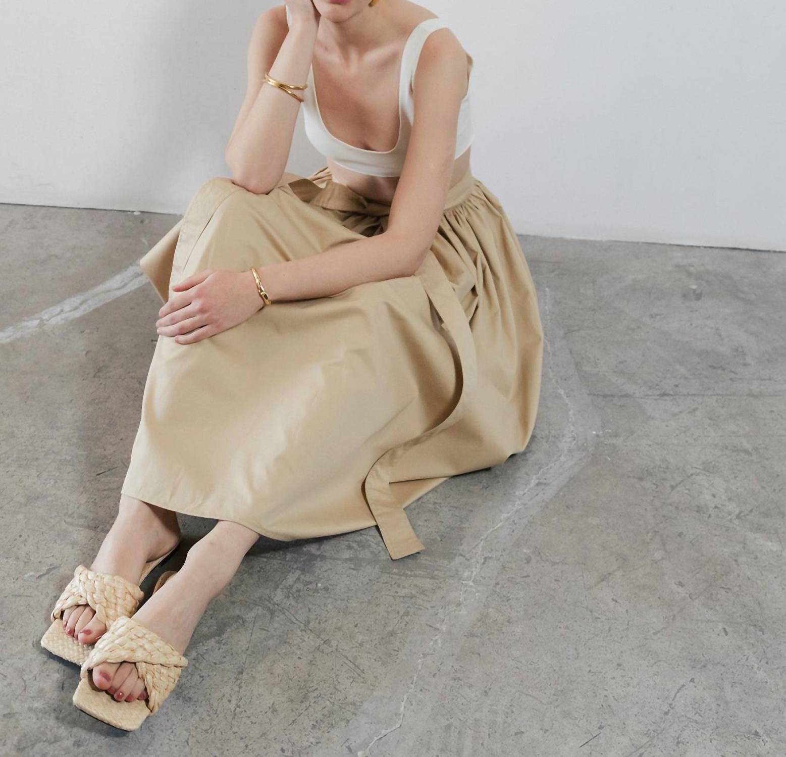 Sloan - Cotton Poplin Belted Midi Skirt