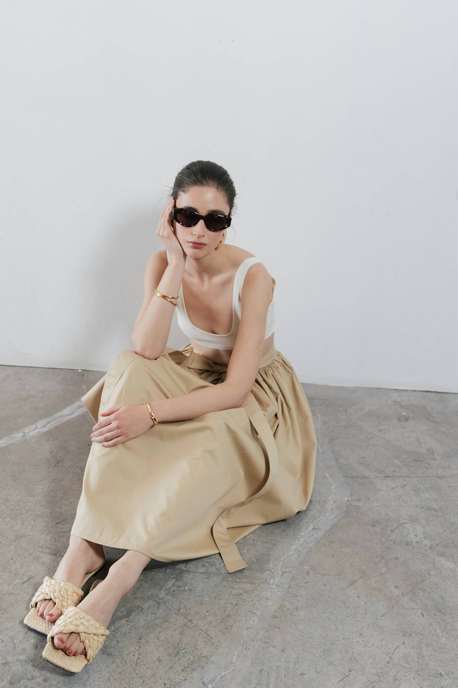 Sloan - Cotton Poplin Belted Midi Skirt