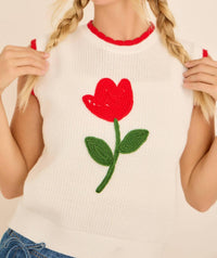 Main Strip - Tullip Embroidered Contrast Knit Top