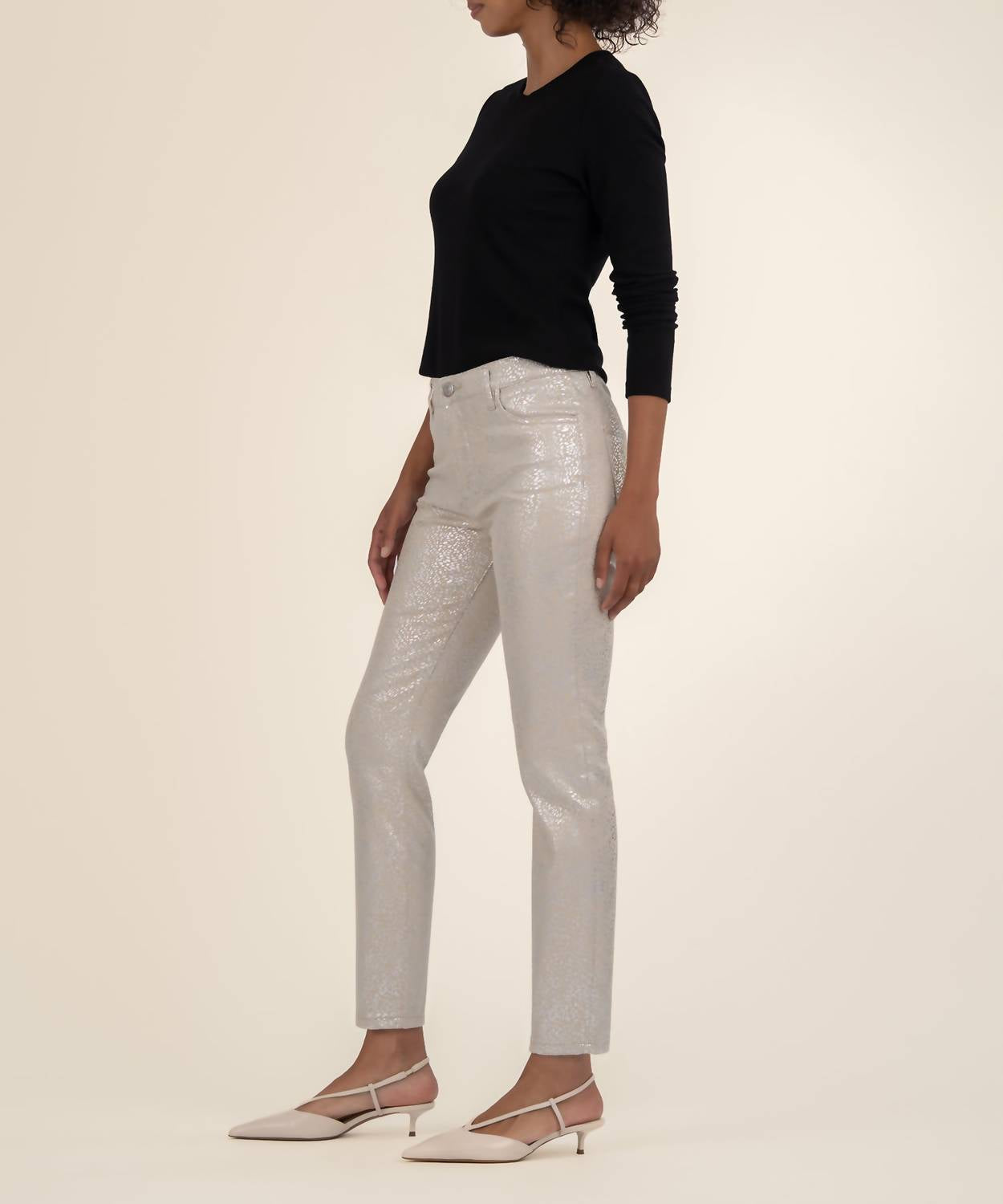 KUT FROM THE KLOTH Charlize High Rise Cigarette Leg Jean in cream silver - women's jeans - alternate view