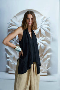Psophia Asymmetrical Fluid Top with Uneven Hem in black - women's tank top - detail view