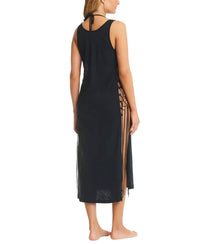 Red Carter Tie Side Maxi Cover Up in black - women's swimwear - alternate view