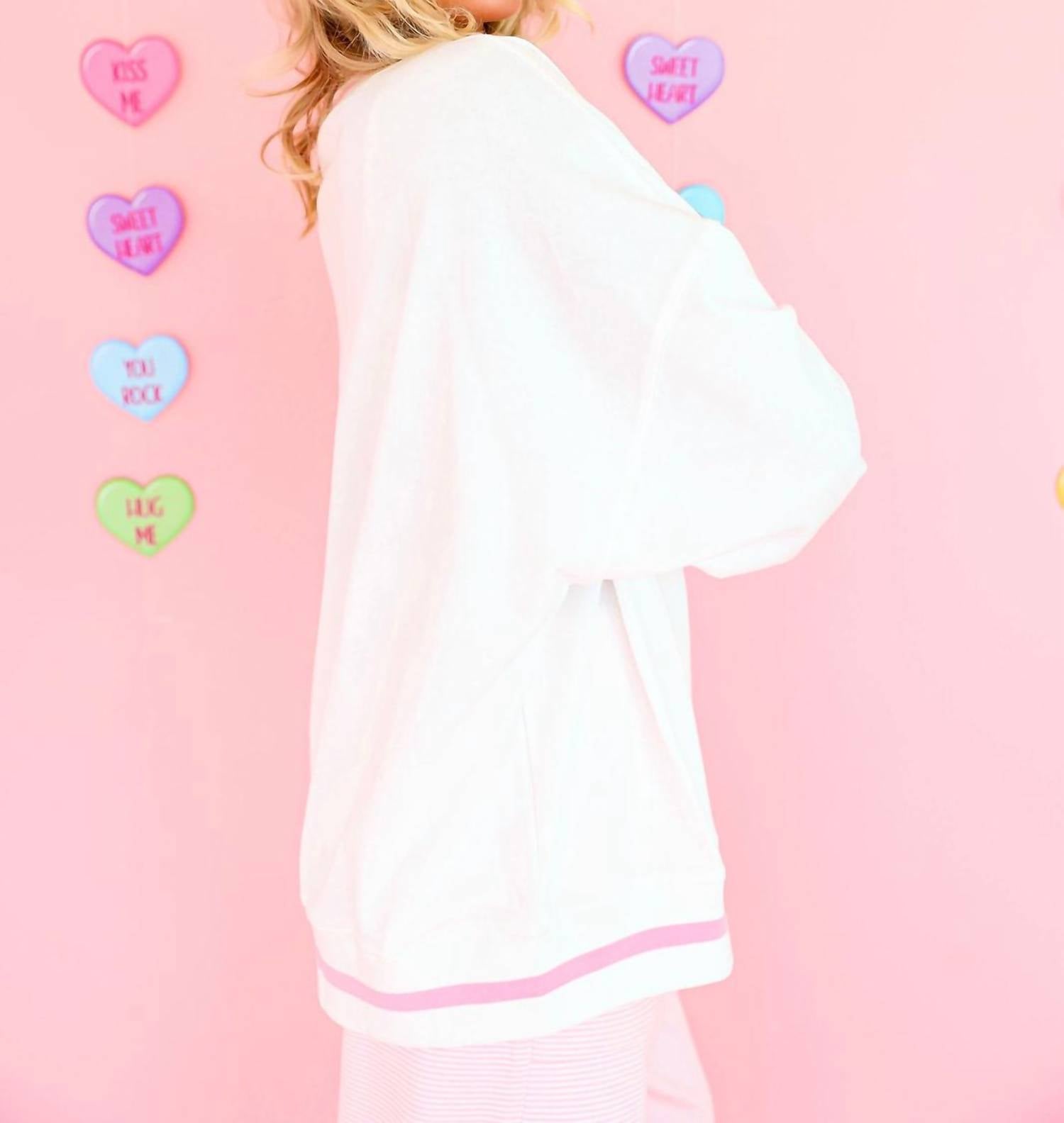 Peach Love - Xoxo Varsity Stripe Sweatshirt Top