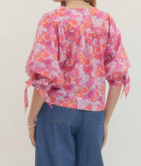 Entro - Poppy Print Tie Blouse