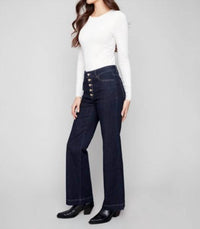 Charlie B - Wide Leg Embellished Button Jeans