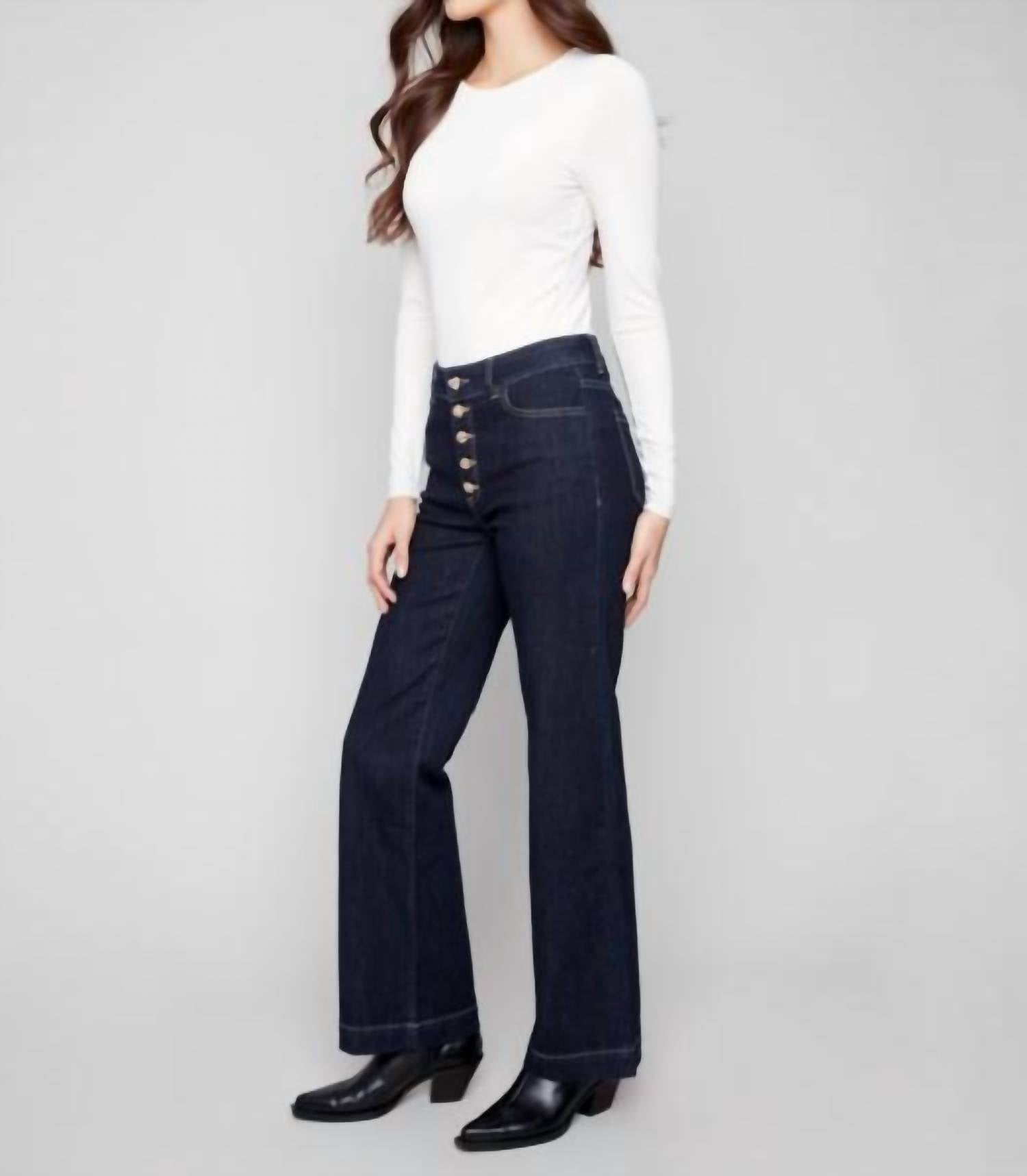 Charlie B - Wide Leg Embellished Button Jeans