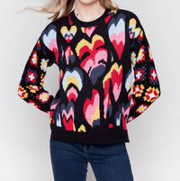 Charlie B - Jacquard Layered Hearts Crew Neck Sweater