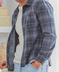 Simply Southern Plaid Brushed Fleece Shacket in blue - men's jacket
