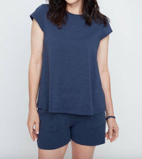 Renuar Everyday Ease Cotton Top in navy - women's t-shirt