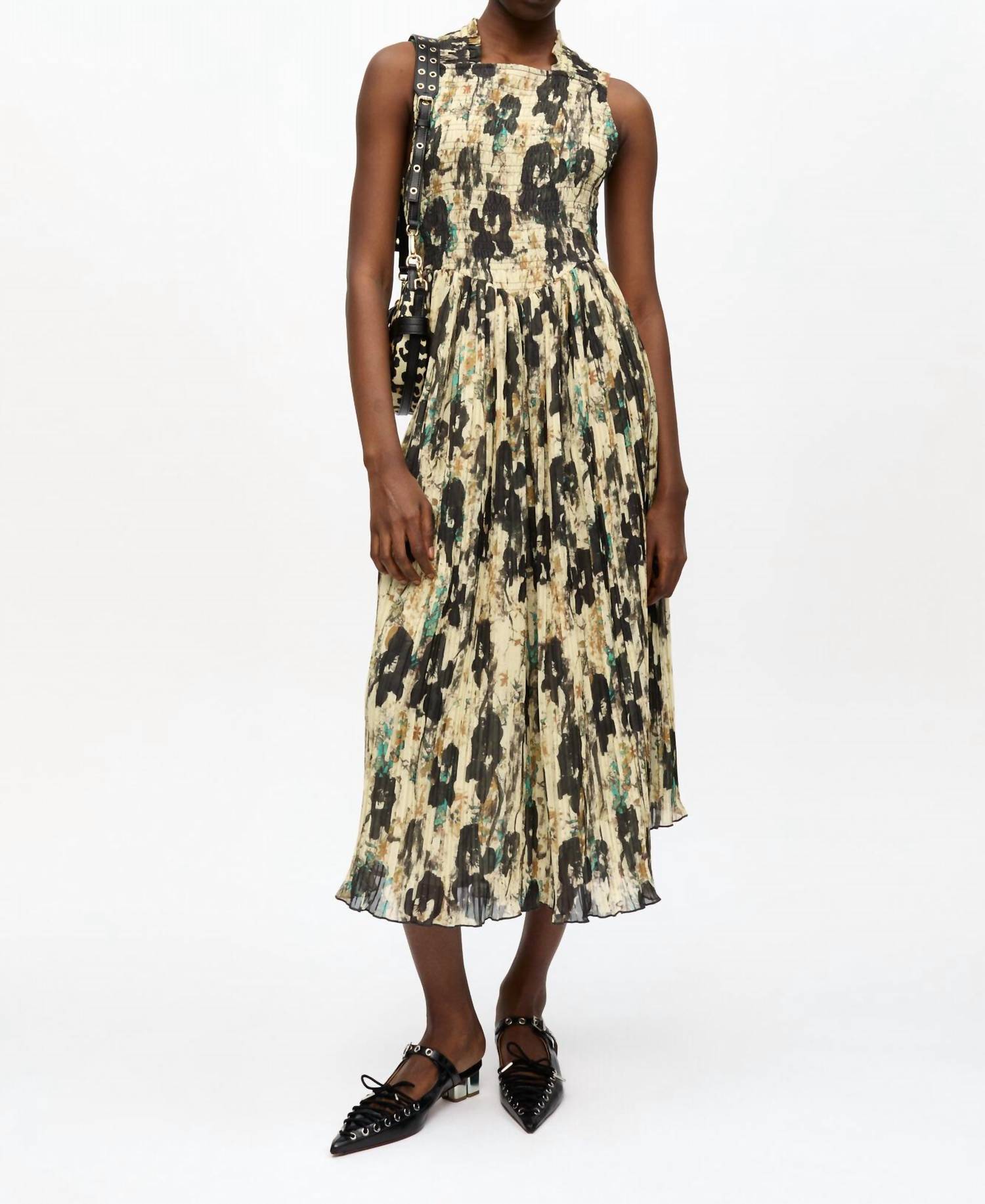 Ganni - Pleats Smock Midi Straps Dress