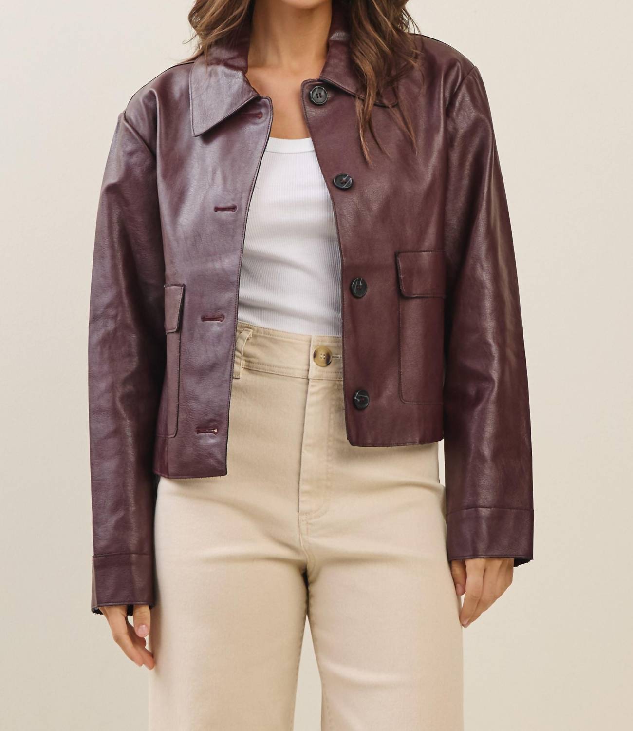 Able - Elyse Button Faux Leather Jacket