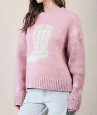 Very J - Cowboy Boots Western Graphic Knit Sweater