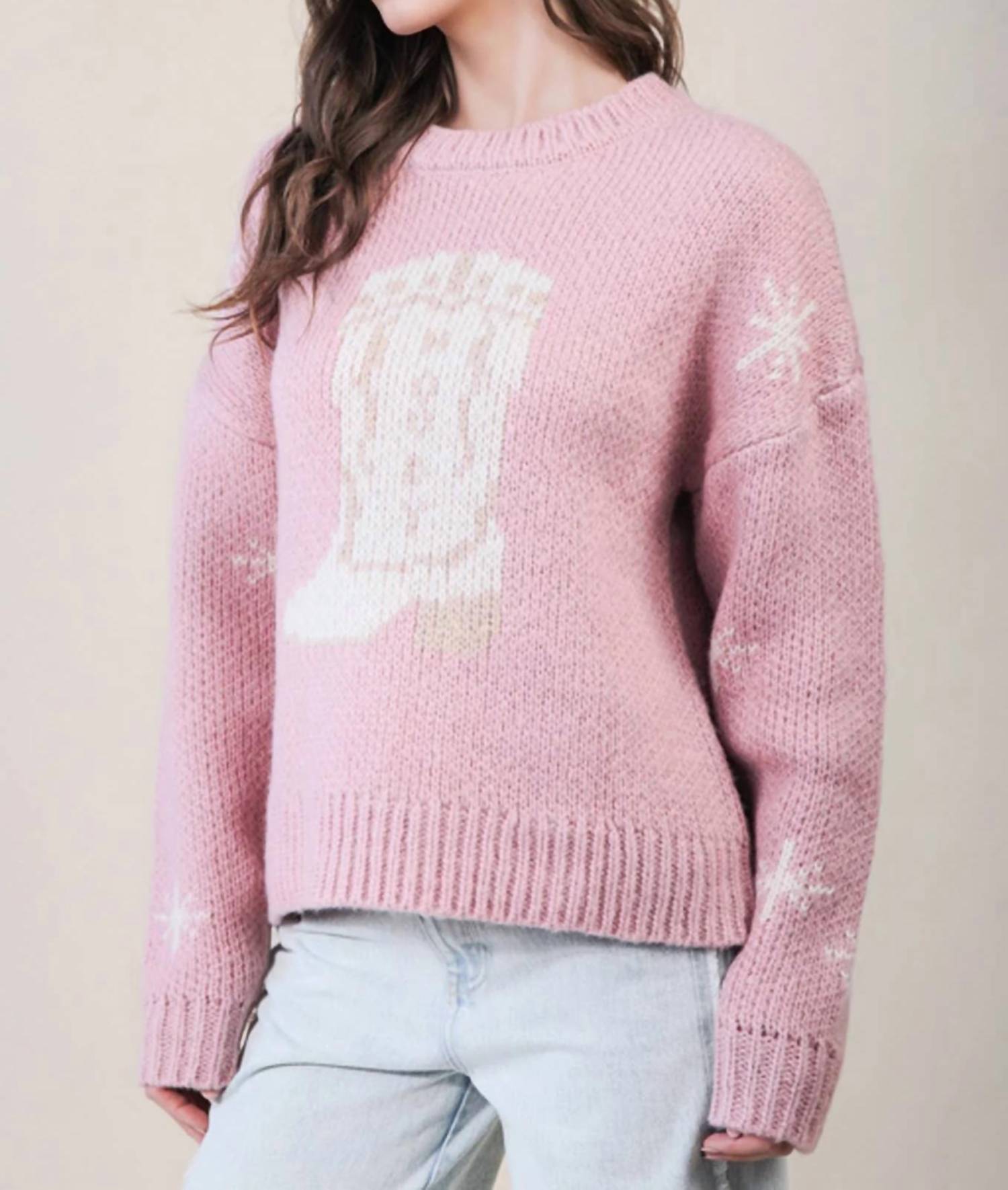 Very J - Cowboy Boots Western Graphic Knit Sweater